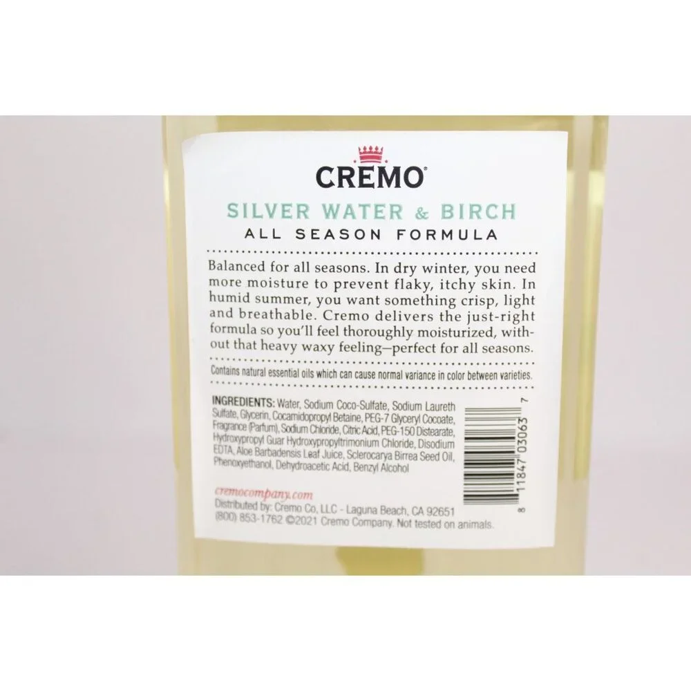 Cremo Body Wash - Silver Water & Birch - 16‎ fl oz (473 ml) New Unused